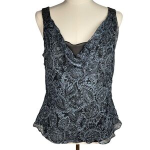 ECI New York 100% Silk Tank Top with Beaded Accents and Flutter Bottom Size L